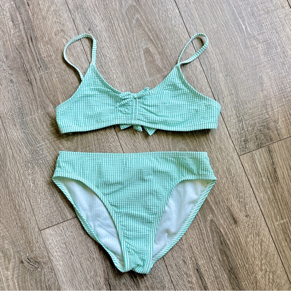 GapKids Girls Seersucker Bikini in Green and White Sz 8